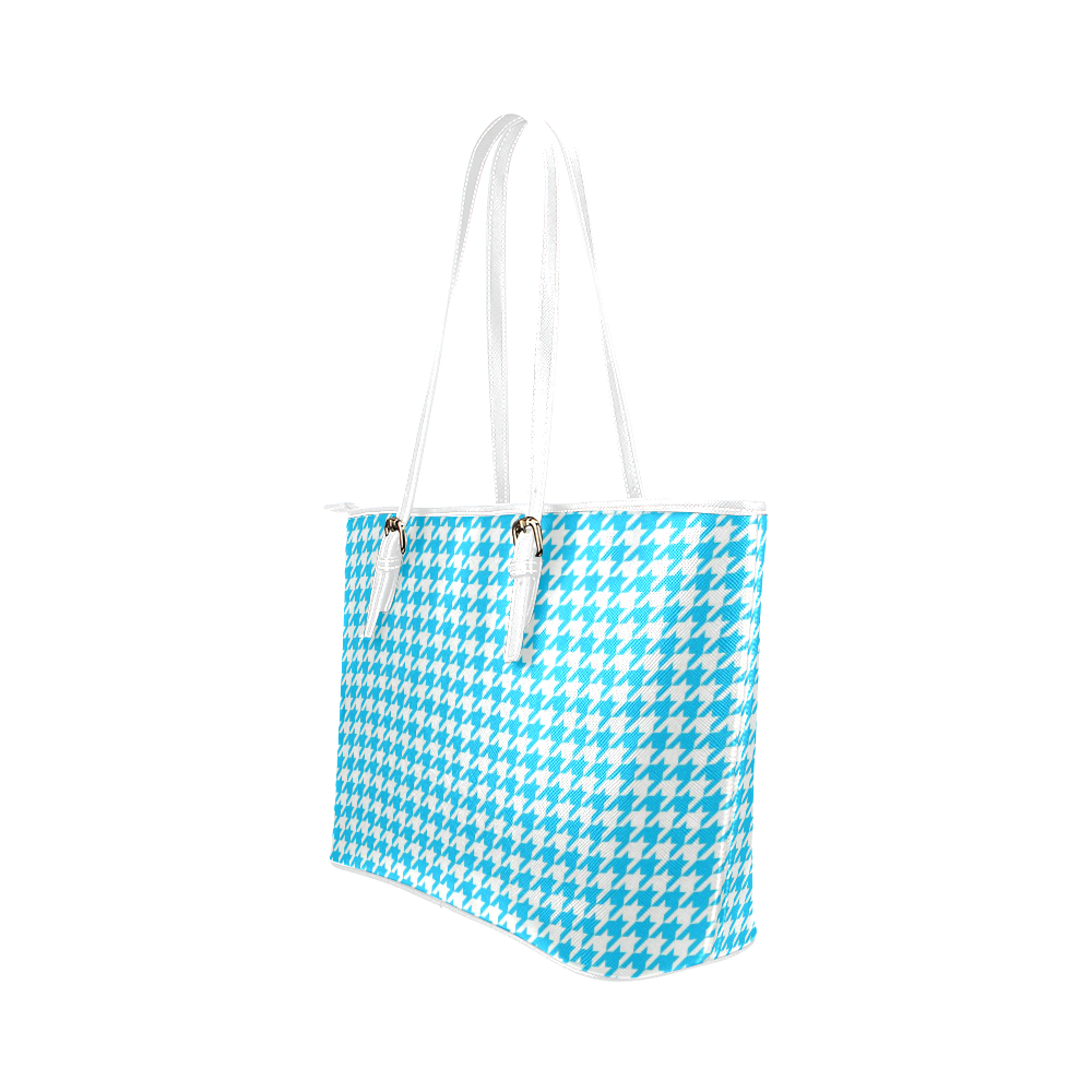Friendly Houndstooth Pattern,aqua by FeelGood Leather Tote Bag/Large (Model 1651)