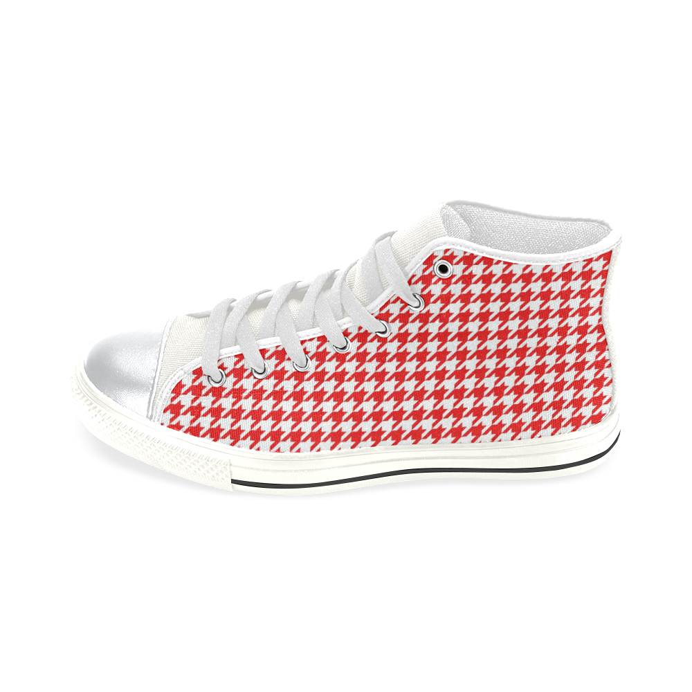 Friendly Houndstooth Pattern,red by FeelGood High Top Canvas Women's Shoes/Large Size (Model 017)