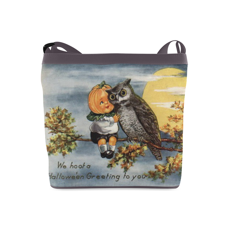 Pumpkin Owl Vintage Halloween Hoot Crossbody Bags (Model 1613)