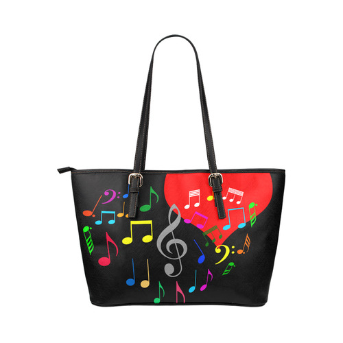 Singing Heart Red Song Color Music Love Romantic Leather Tote Bag/Large (Model 1651)