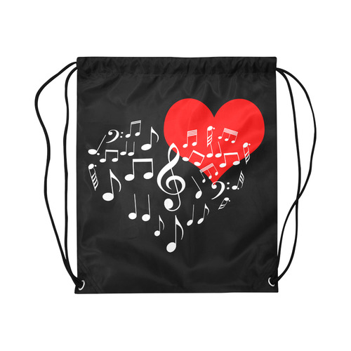 Singing Heart Red Note Music Love Romantic White Large Drawstring Bag Model 1604 (Twin Sides)  16.5"(W) * 19.3"(H)
