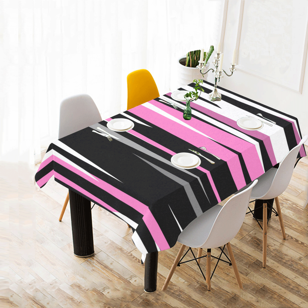 pink black and white streaks Cotton Linen Tablecloth 60" x 90"