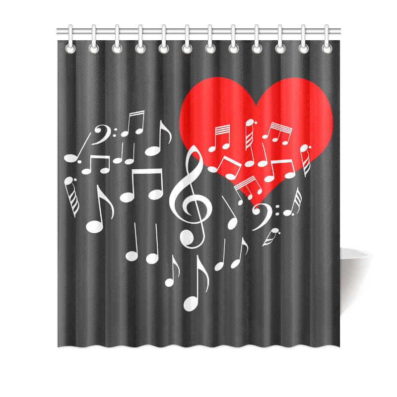 Singing Heart Red Note Music Love Romantic White Shower Curtain 66"x72"