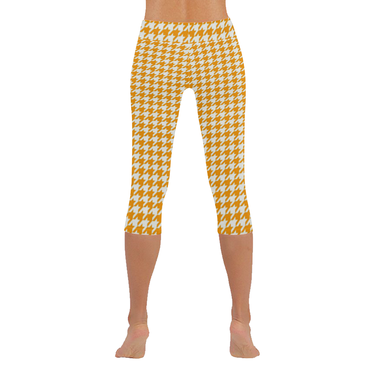 Friendly Houndstooth Pattern, orange by FeelGood Women's Low Rise Capri Leggings (Invisible Stitch) (Model L08)