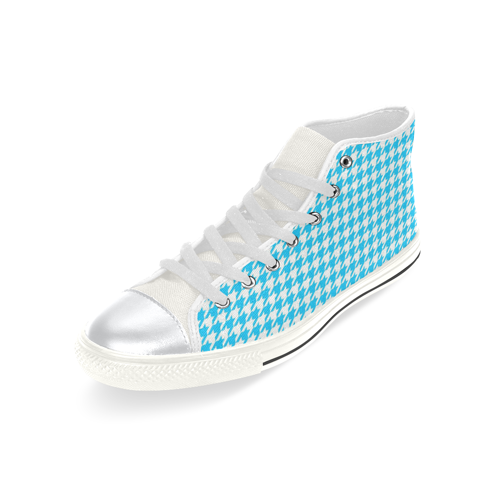 Friendly Houndstooth Pattern,aqua by FeelGood High Top Canvas Women's Shoes/Large Size (Model 017)