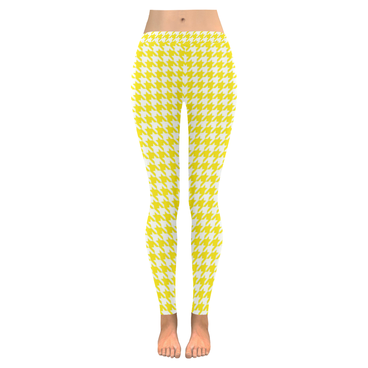 Friendly Houndstooth Pattern,yellow by FeelGood Women's Low Rise Leggings (Invisible Stitch) (Model L05)