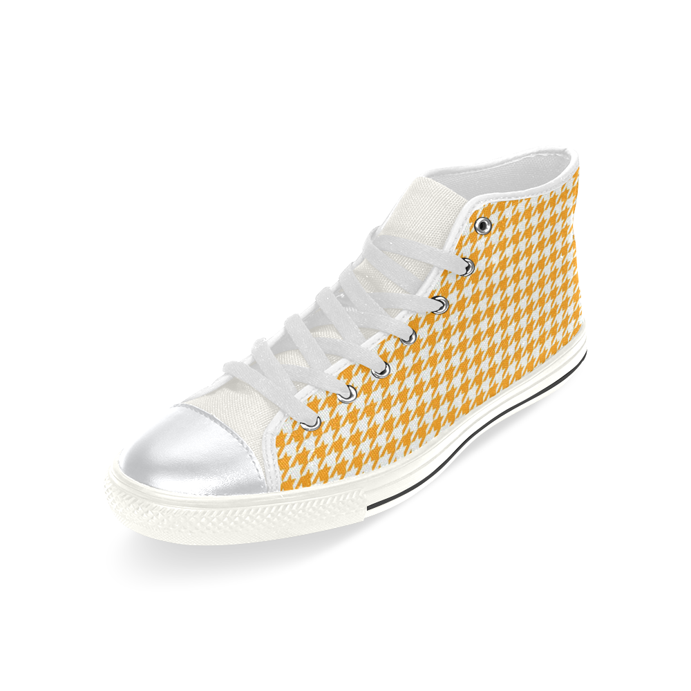 Friendly Houndstooth Pattern, orange by FeelGood High Top Canvas Women's Shoes/Large Size (Model 017)