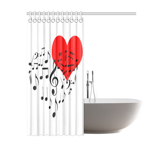 Singing Heart Red Song Black Music Love Romantic Shower Curtain 60"x72"