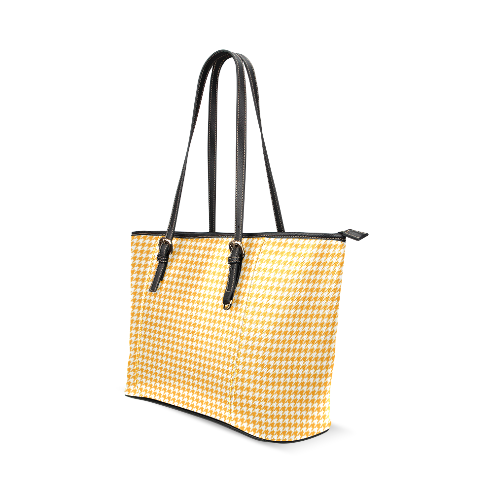 Friendly Houndstooth Pattern, orange by FeelGood Leather Tote Bag/Large (Model 1640)