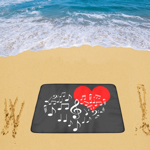 Singing Heart Red Note Music Love Romantic White Beach Mat 78"x 60"