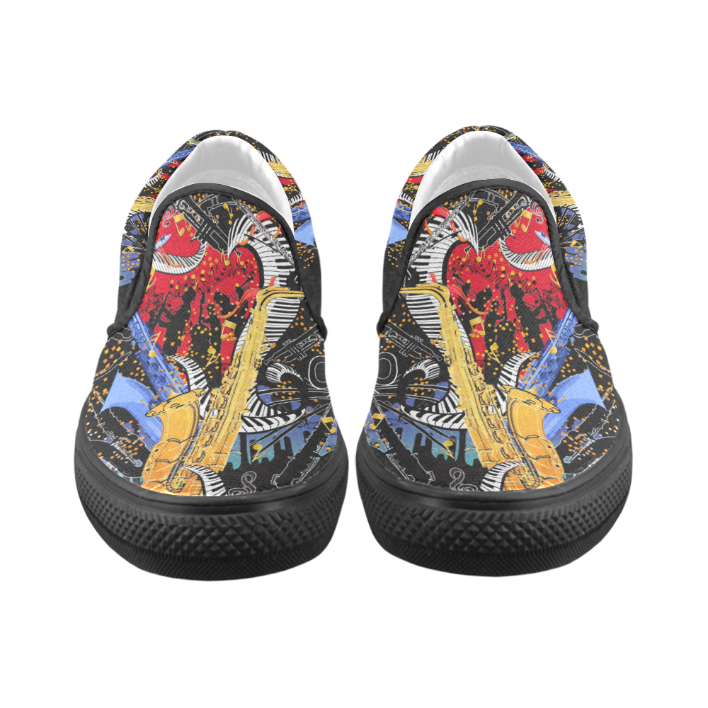 Mens Slip On Saxophone Print Sneaker Men's Slip-on Canvas Shoes (Model 019)