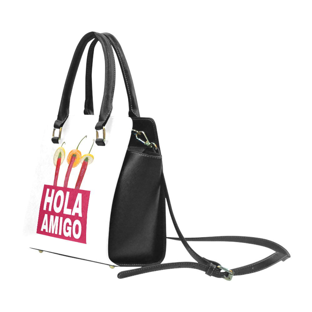 Hola Amigo Three Red Chili Peppers Friend Funny Rivet Shoulder Handbag (Model 1645)