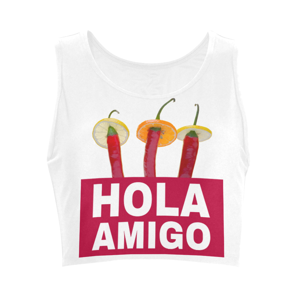 Hola Amigo Three Red Chili Peppers Friend Funny Women's Crop Top (Model T42)