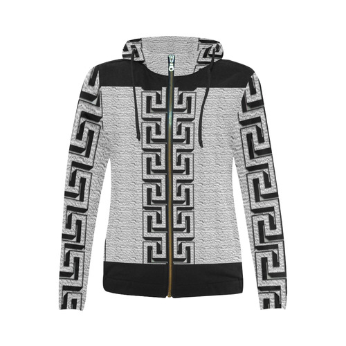 Annabellerockz-hoodie-grey&black All Over Print Full Zip Hoodie for Women (Model H14)