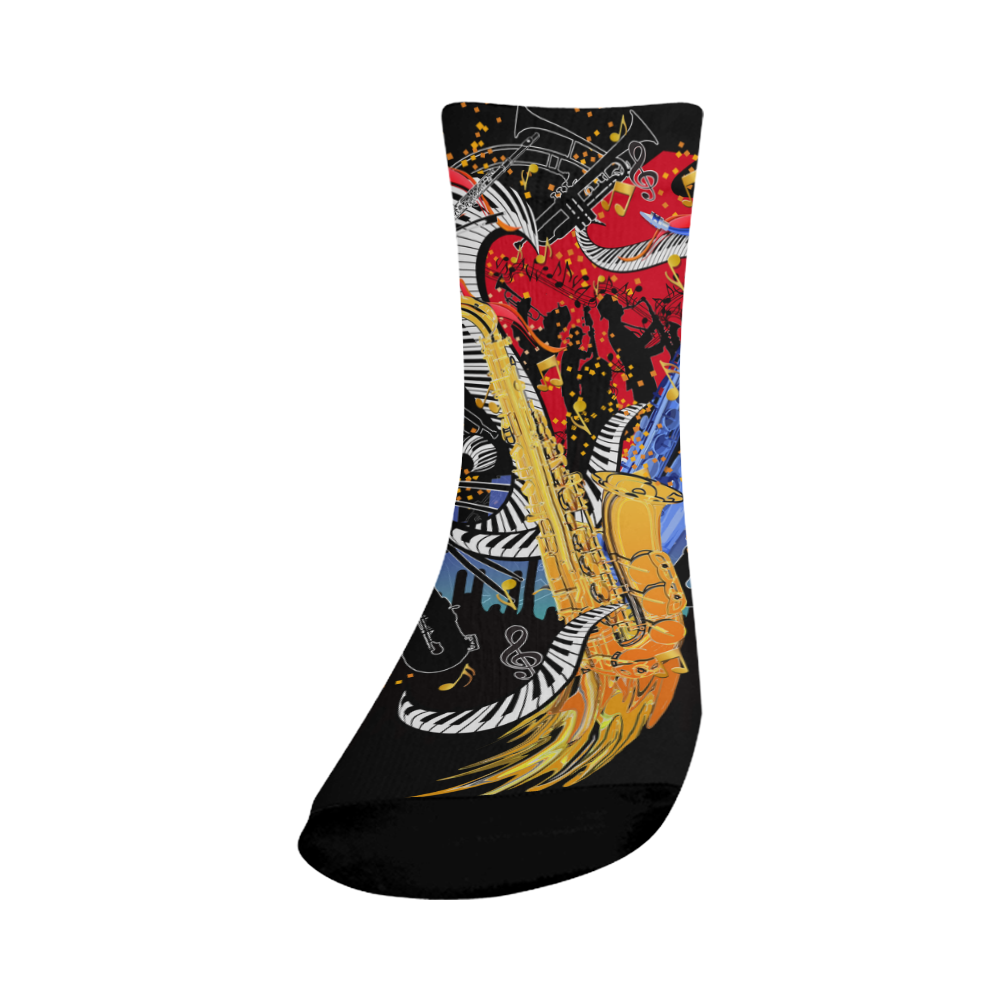 Saxophone Print Black Socks Crew Socks