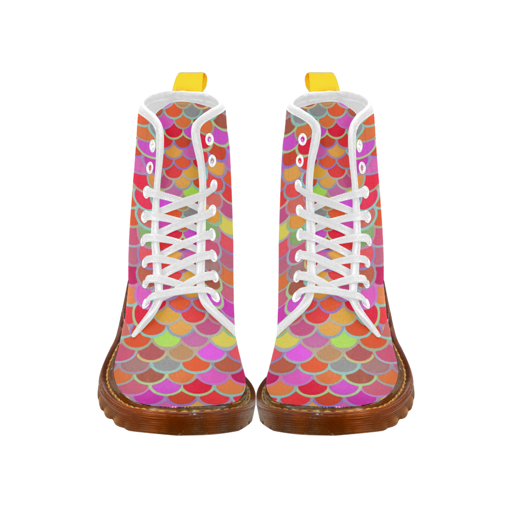 Mermaid Red Pink Orange Colorful Fish Pattern Martin Boots For Women Model 1203H