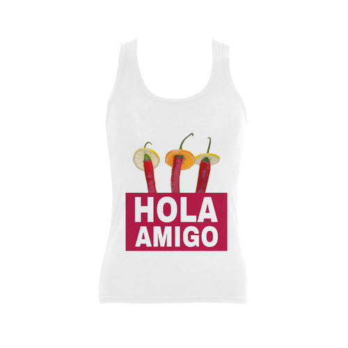 Hola Amigo Three Red Chili Peppers Friend Funny Women's Shoulder-Free Tank Top (Model T35)