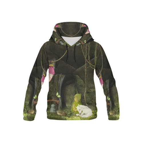 Cute unicorn foal and sweet elf All Over Print Hoodie for Kid (USA Size) (Model H13)