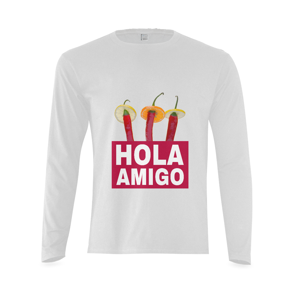 Hola Amigo Three Red Chili Peppers Friend Funny Sunny Men's T-shirt (long-sleeve) (Model T08)