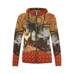 Steampunk, awesome steampunk horse All Over Print Full Zip Hoodie for Women (Model H14)