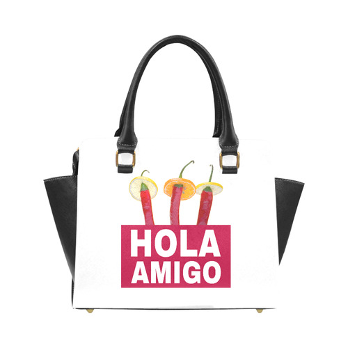 Hola Amigo Three Red Chili Peppers Friend Funny Rivet Shoulder Handbag (Model 1645)