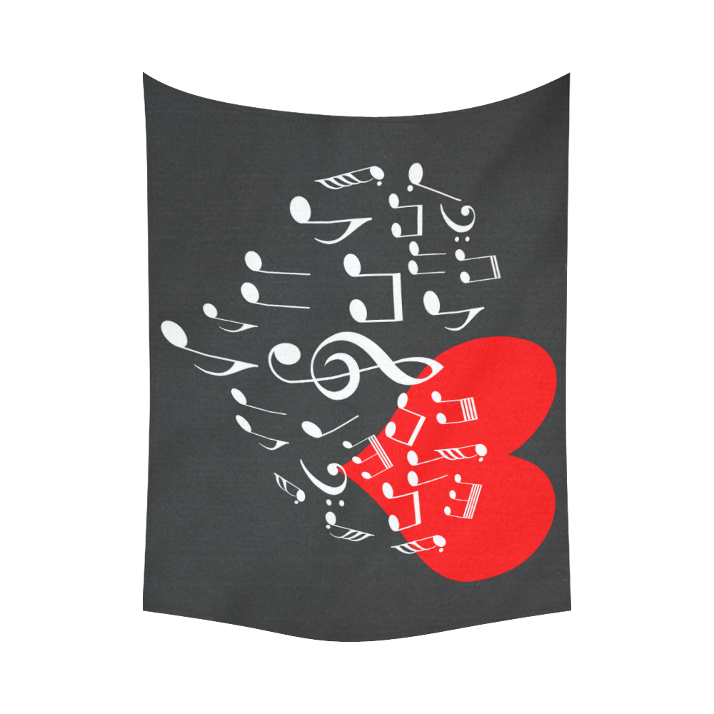 Singing Heart Red Note Music Love Romantic White Cotton Linen Wall Tapestry 80"x 60"