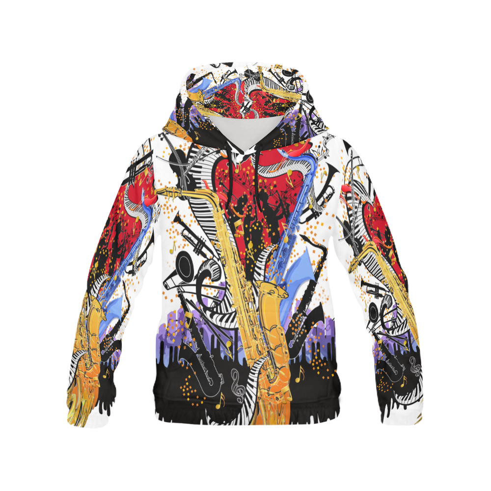Music Hoodie Saxophone Print All Over Print Hoodie for Men (USA Size) (Model H13)