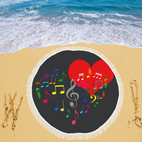 Singing Heart Red Song Color Music Love Romantic Circular Beach Shawl 59"x 59"