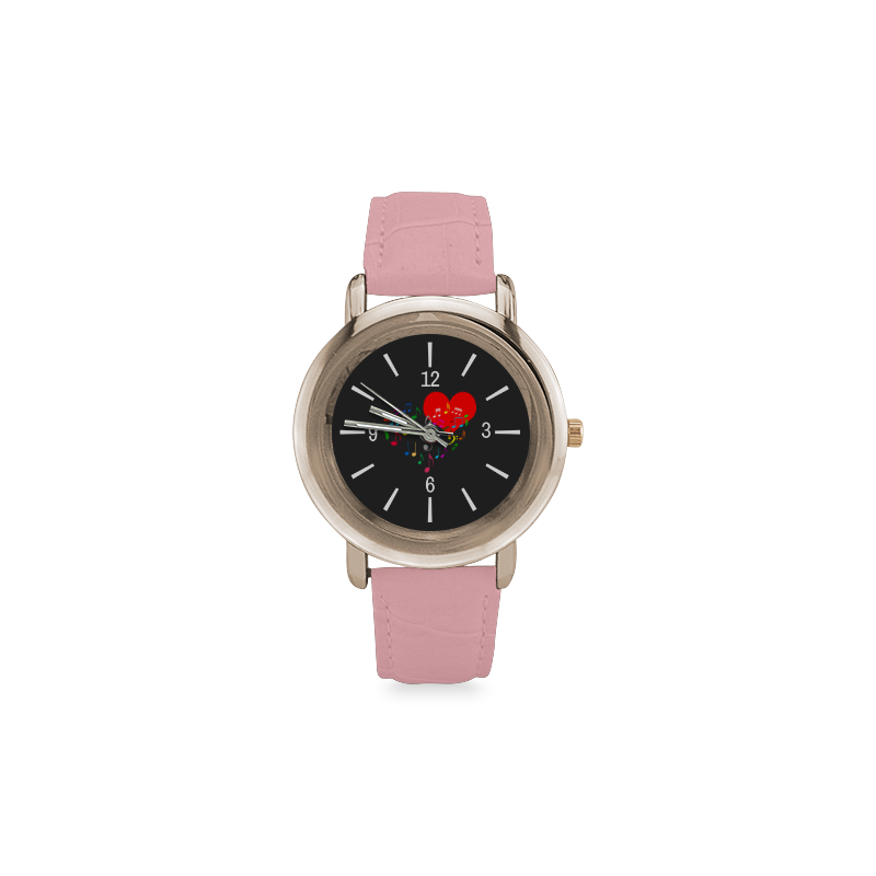 Singing Heart Red Song Color Music Love Romantic Women's Rose Gold Leather Strap Watch(Model 201)