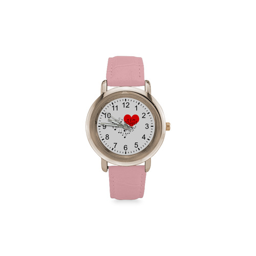 Singing Heart Red Song Black Music Love Romantic Women's Rose Gold Leather Strap Watch(Model 201)