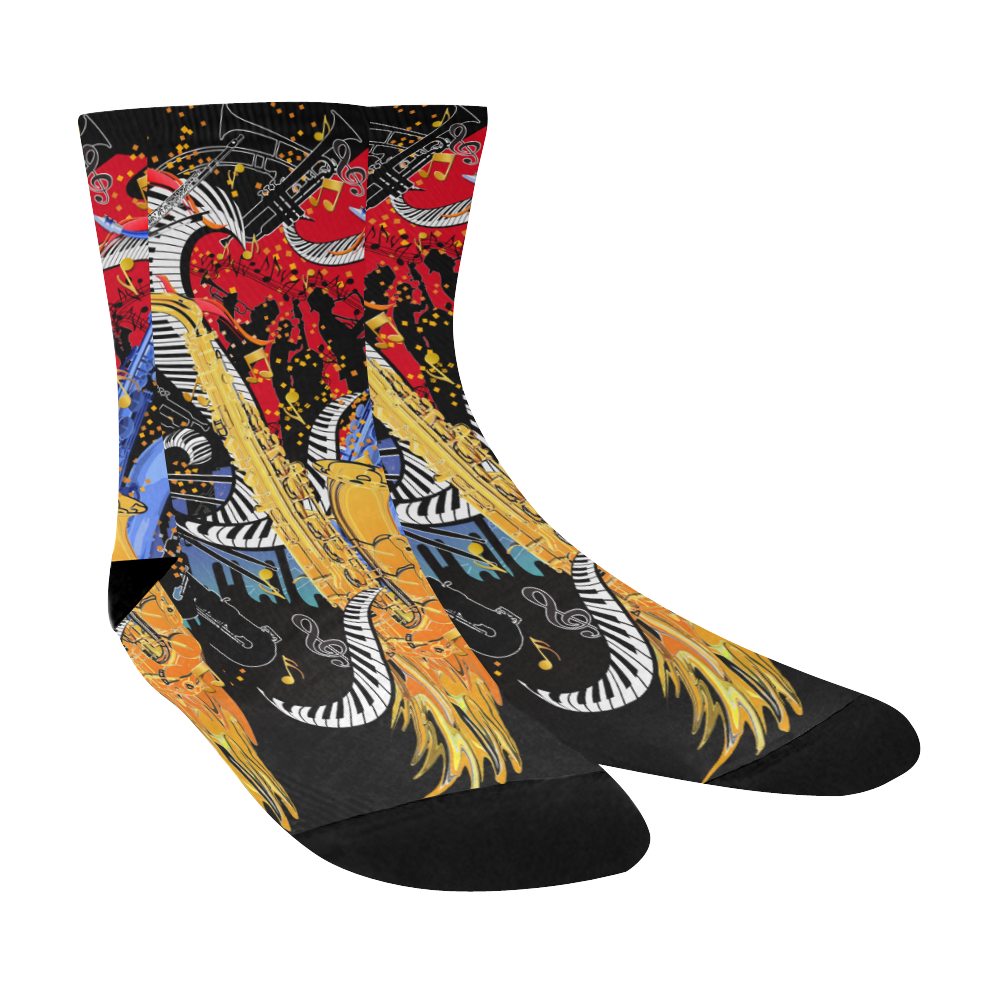 Saxophone Print Black Socks Crew Socks