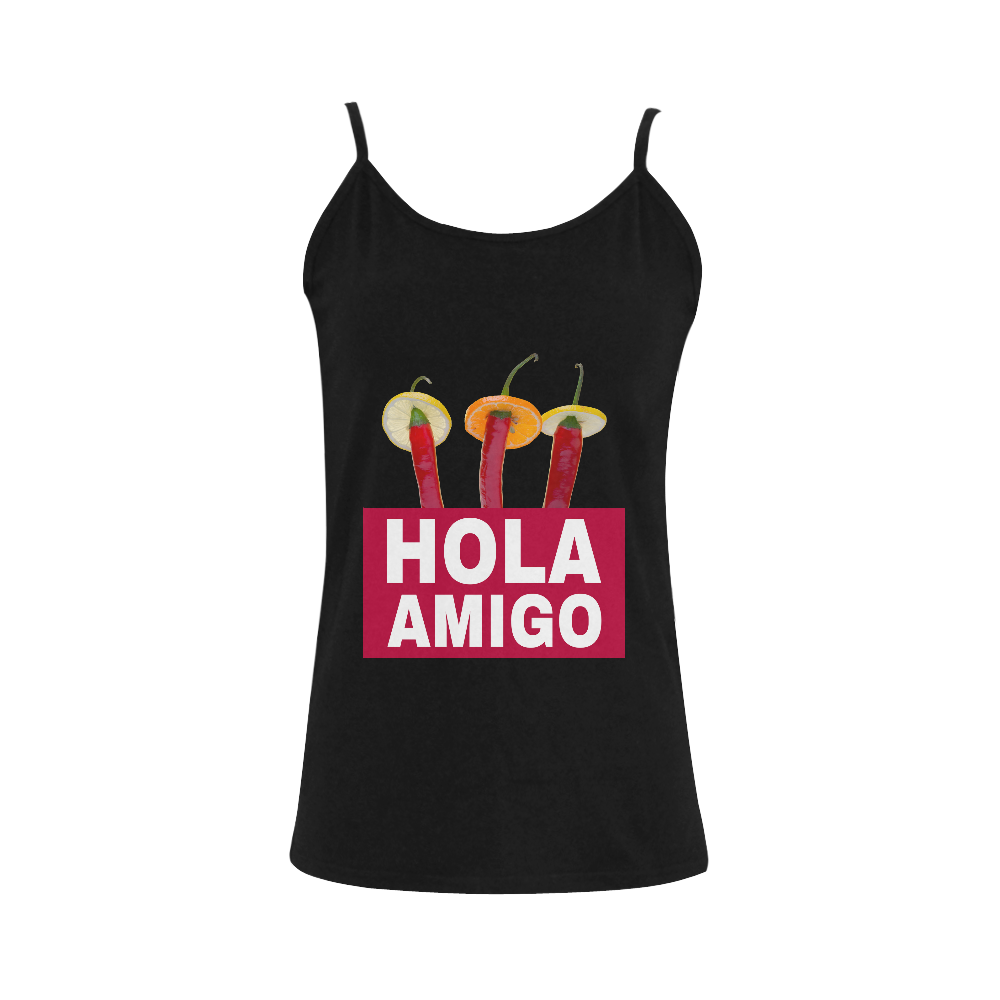 Hola Amigo Three Red Chili Peppers Friend Funny Women's Spaghetti Top (USA Size) (Model T34)