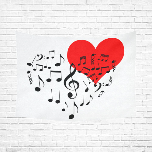 Singing Heart Red Song Black Music Love Romantic Cotton Linen Wall Tapestry 80"x 60"