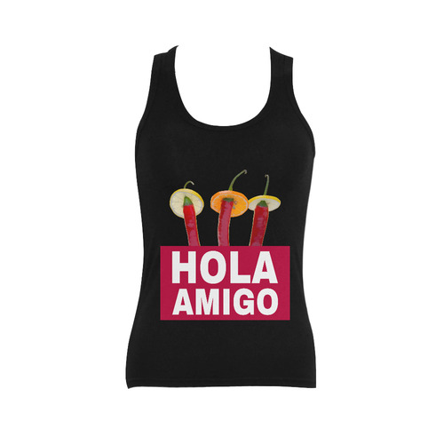 Hola Amigo Three Red Chili Peppers Friend Funny Women's Shoulder-Free Tank Top (Model T35)