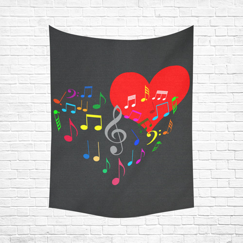 Singing Heart Red Song Color Music Love Romantic Cotton Linen Wall Tapestry 60"x 80"