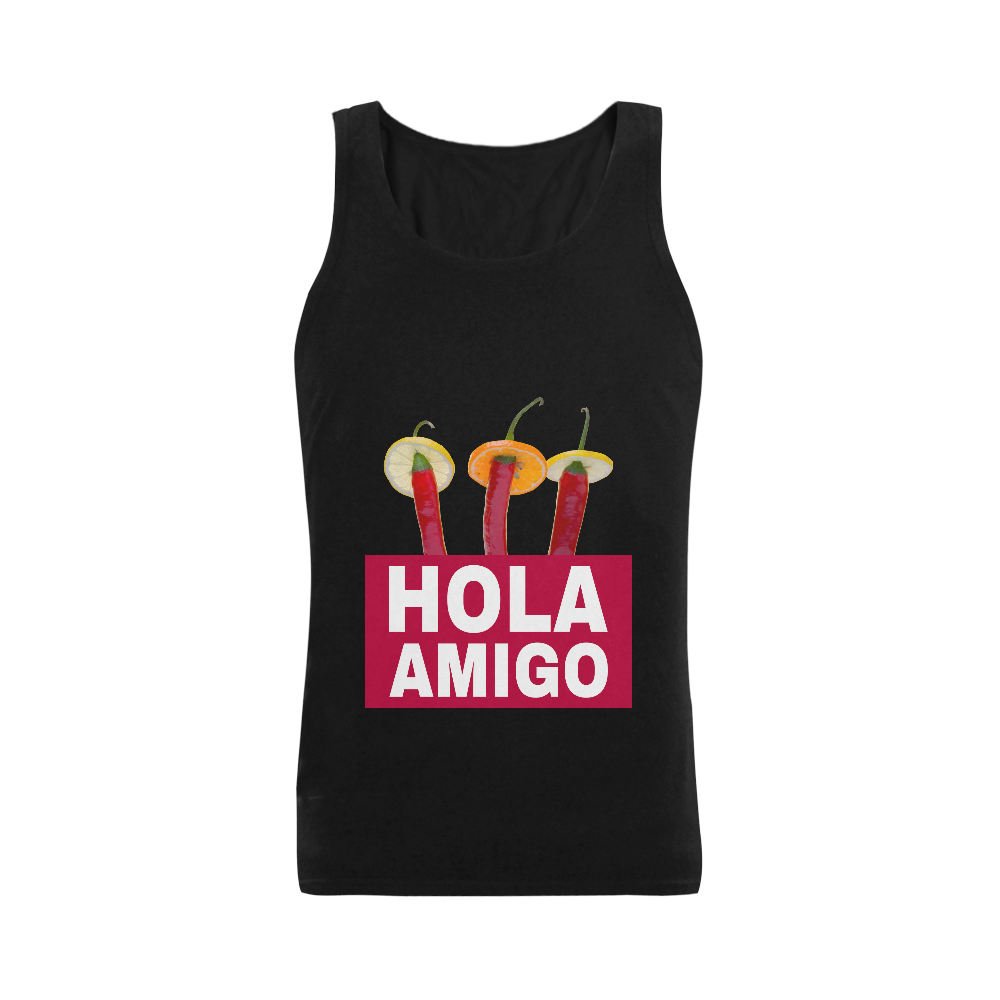Hola Amigo Three Red Chili Peppers Friend Funny Men's Shoulder-Free Tank Top (Model T33)