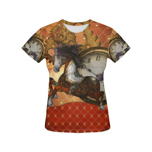Steampunk, awesome steampunk horse All Over Print T-Shirt for Women (USA Size) (Model T40)