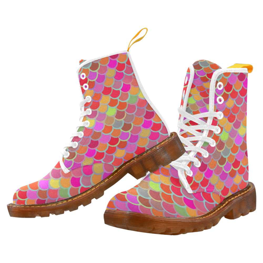 Mermaid Red Pink Orange Colorful Fish Pattern Martin Boots For Women Model 1203H