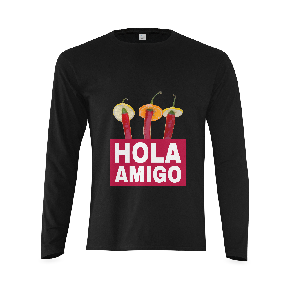 Hola Amigo Three Red Chili Peppers Friend Funny Sunny Men's T-shirt (long-sleeve) (Model T08)