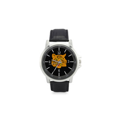 Funny Clever Cunning Wild Tiger Cat Animal Cute Unisex Stainless Steel Leather Strap Watch(Model 202)