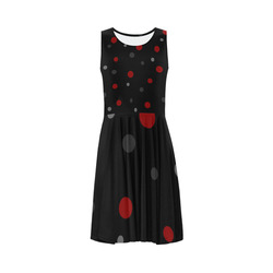 Black with Red Gray Dot Sleeveless Ice Skater Dress (D19)
