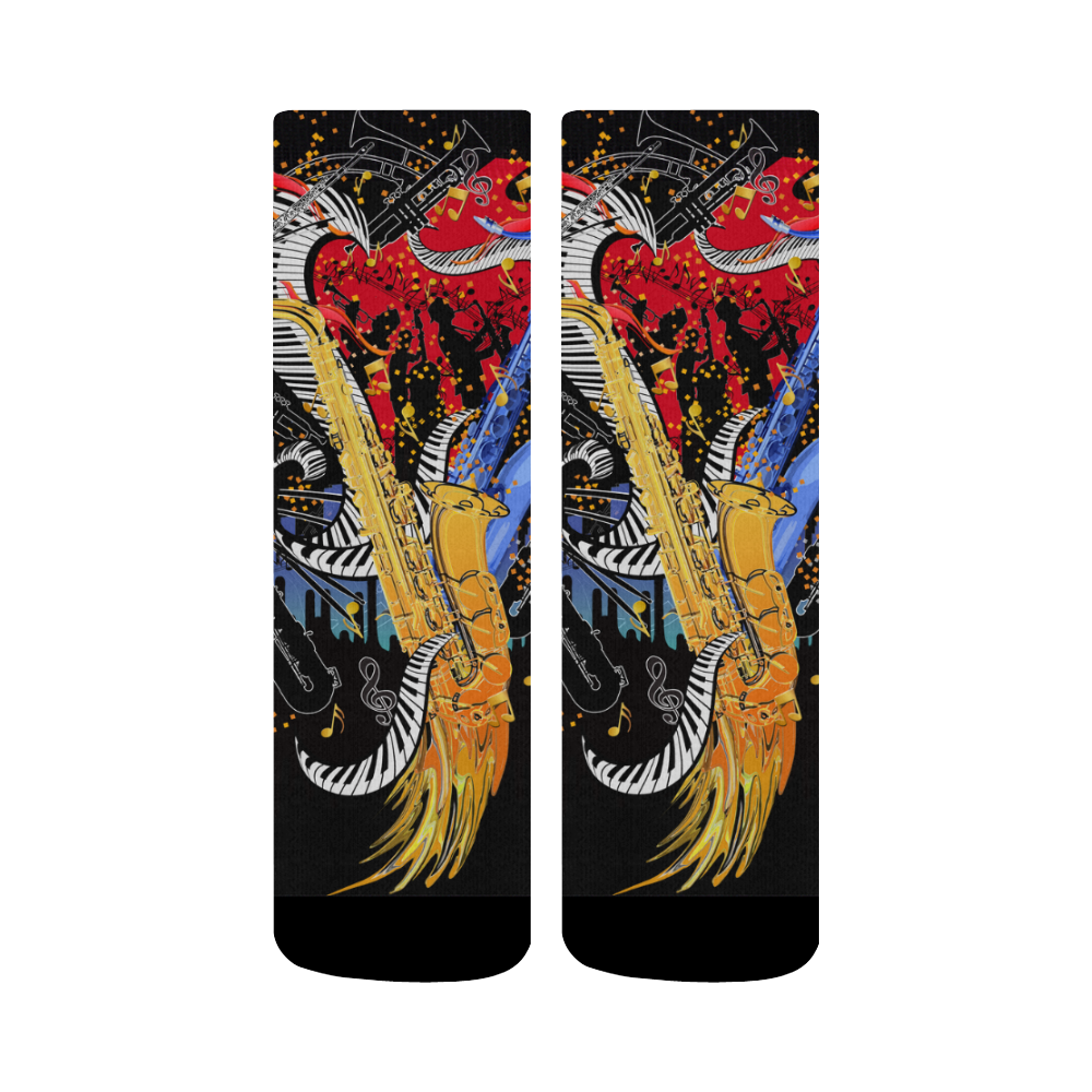 Saxophone Print Black Socks Crew Socks