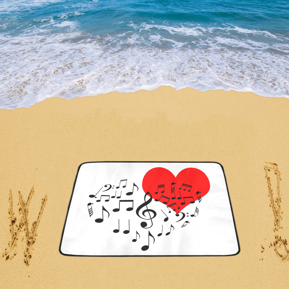 Singing Heart Red Song Black Music Love Romantic Beach Mat 78"x 60"