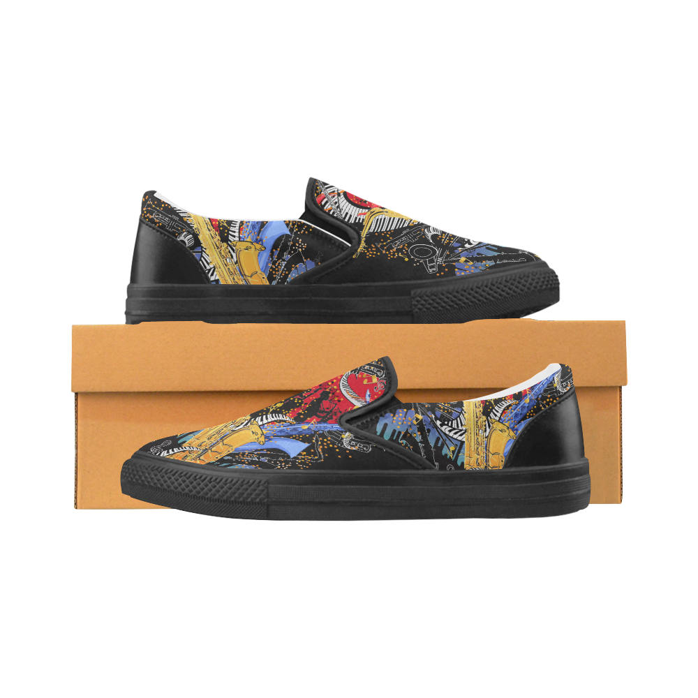 Mens Slip On Saxophone Print Sneaker Men's Slip-on Canvas Shoes (Model 019)
