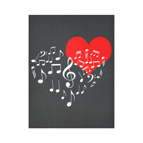 Singing Heart Red Note Music Love Romantic White Cotton Linen Wall Tapestry 60"x 80"