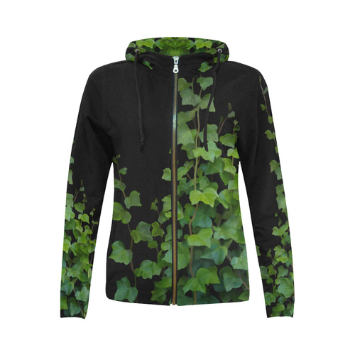 Vines, climbing plant watercolor All Over Print Full Zip Hoodie for Women (Model H14)