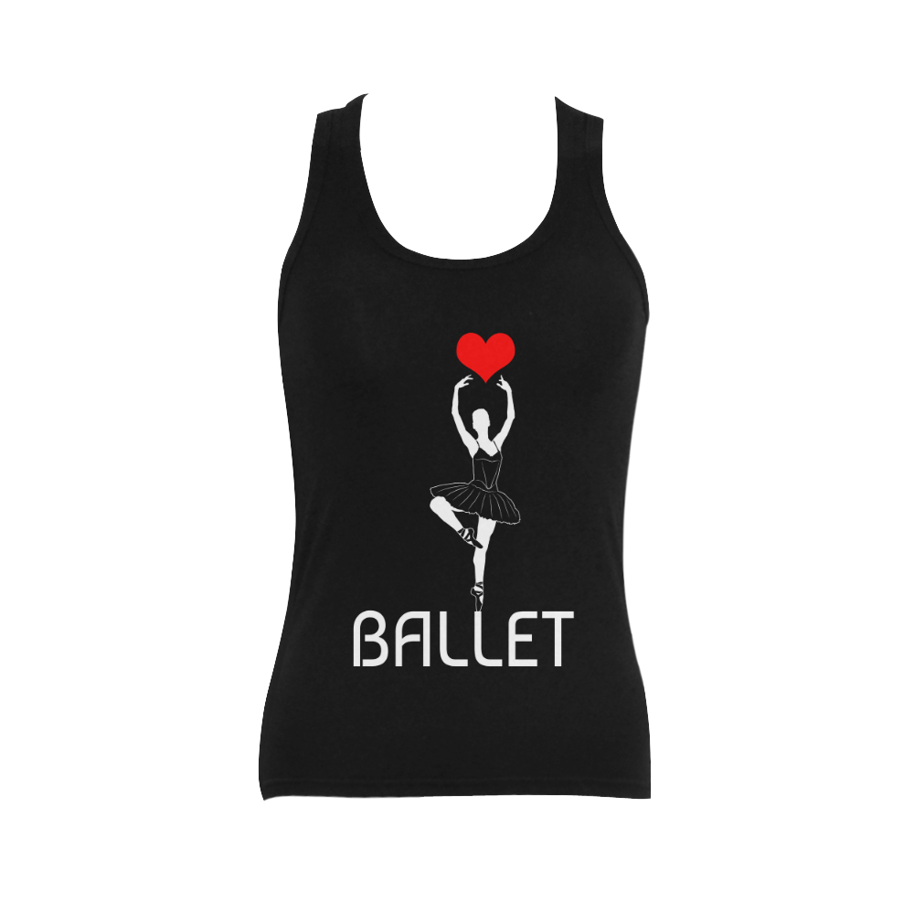 Ballerina Ballet Red Heart Beautiful Art White Fun Women's Shoulder-Free Tank Top (Model T35)