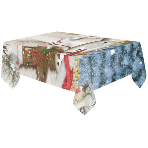Christmas, Funny snowman with hat Cotton Linen Tablecloth 60"x120"