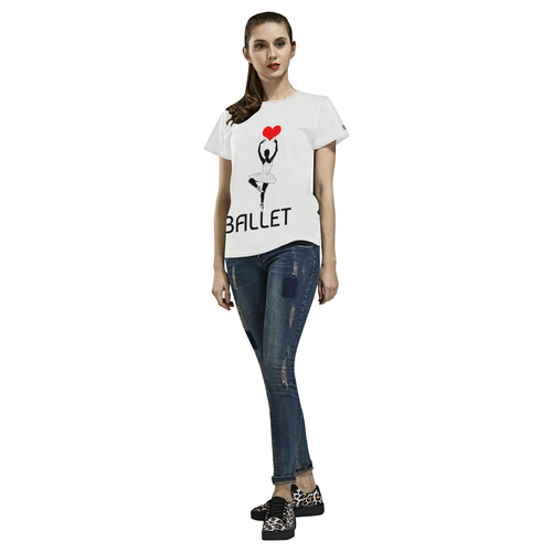 Ballerina Ballet Red Heart Beautiful Art Black Wow All Over Print T-Shirt for Women (USA Size) (Model T40)