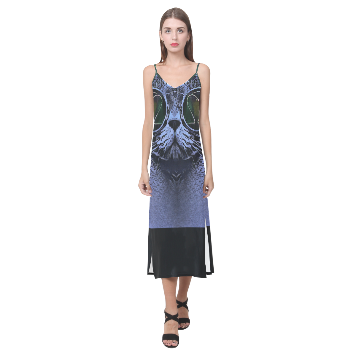 BLUE CAT V-Neck Open Fork Long Dress(Model D18)